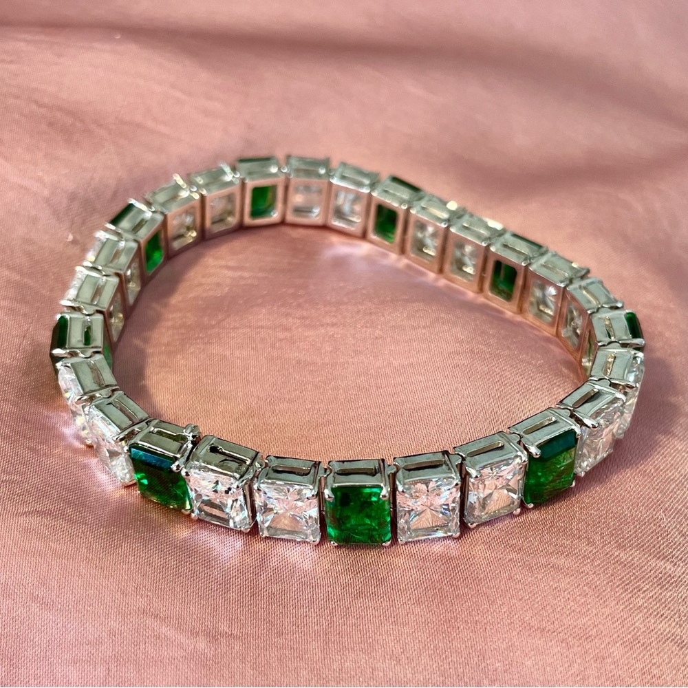 CZ  “Diamond & Emerald Tennis Bracelet
